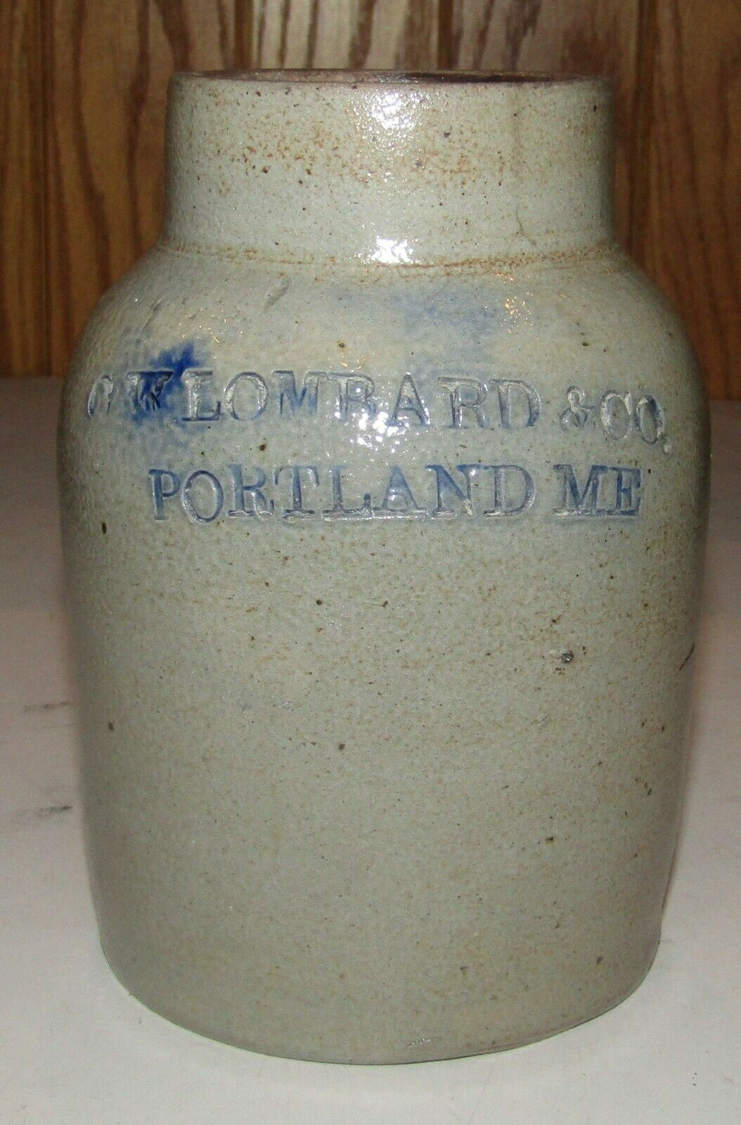 Antique Stoneware Crock W/handle C.w. Lombard & Co Portland, Me Oyster Jar