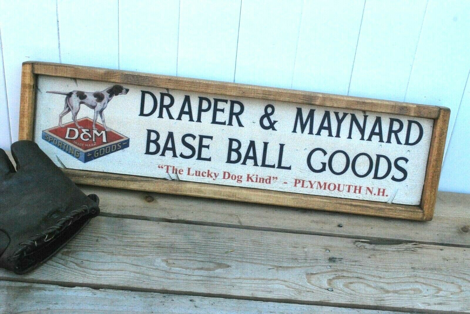 Antique Style Draper Maynard Baseball Glove Bat  Trade Sign Babe Ruth 9x36