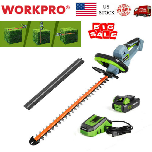 Workpro 20v Cordless Hedge Trimmer 20" Dual Action Blade 2.0ah Battery & Charger