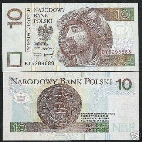 Poland 10 Zlotych P173 1994 Medieval Denar Coin Unc *bt* Prefix Money Bank Note