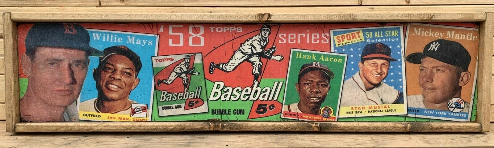6x24 1958 Topps Baseball Vintage Style Wooden Baseball Card Advertising Sign