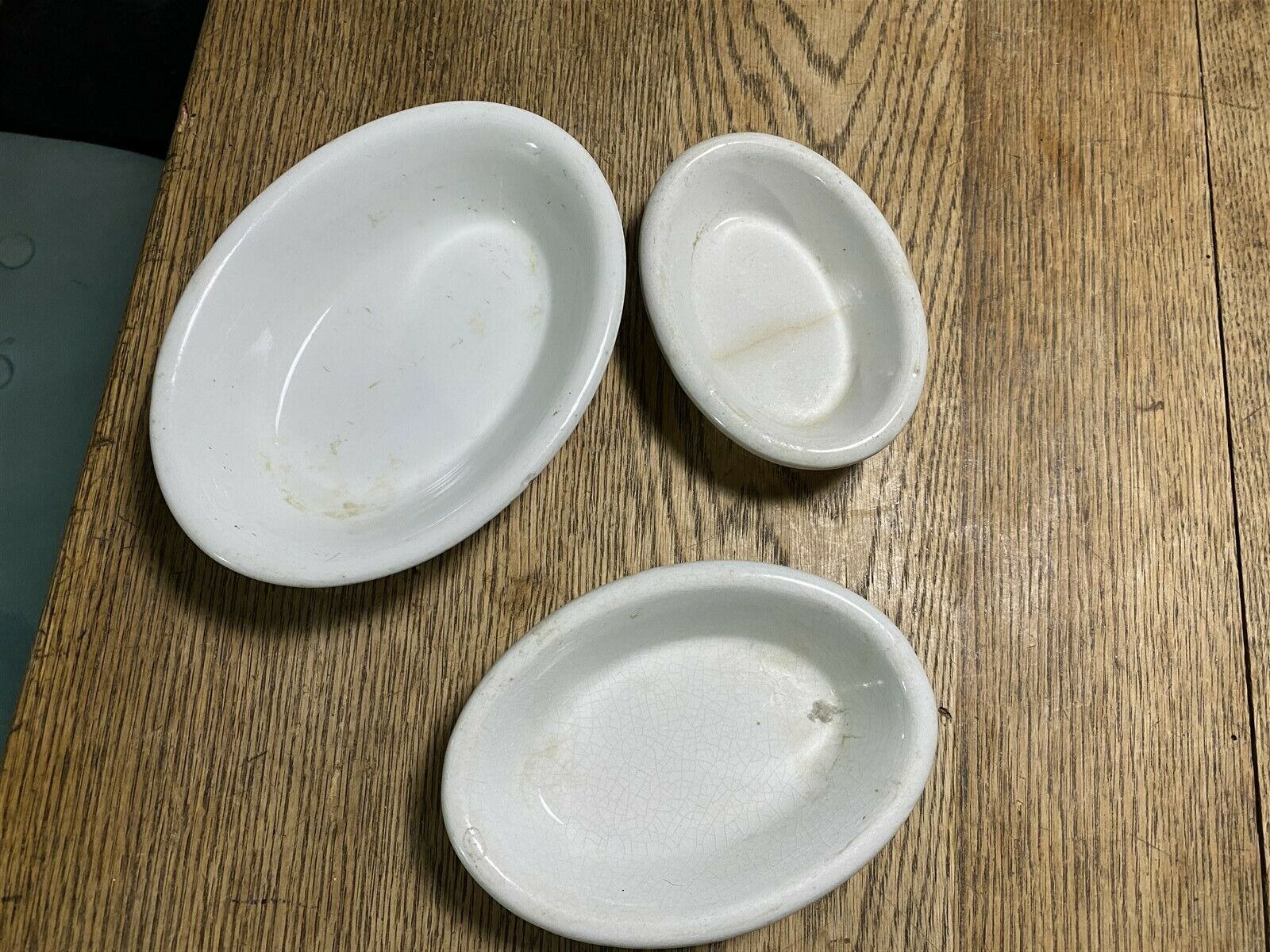 Vintage White Ironstone Oval Baker Ramekin Soap Dish Set Of 3 Nesting