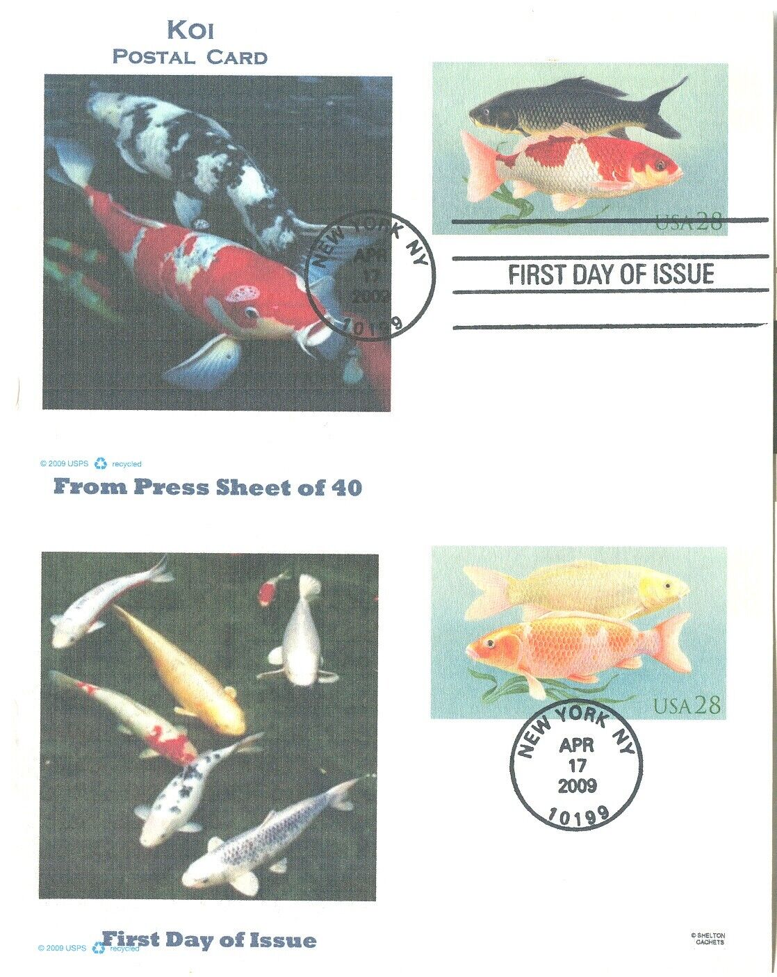 2009 Koi Postal Card Fdc From Printer Press Sheet Of 40 - Ux556a