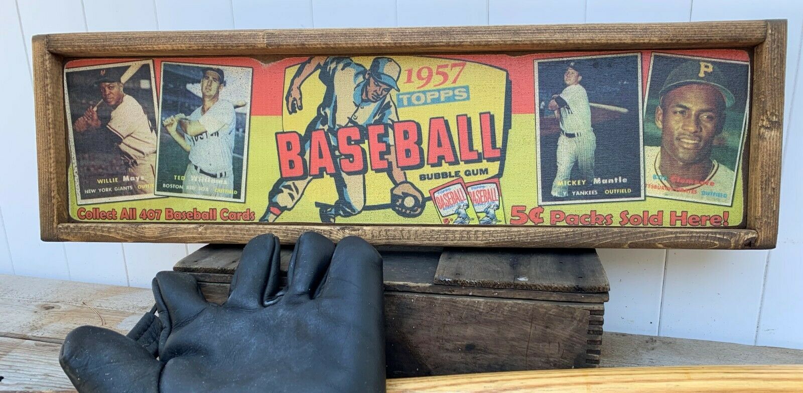 6x24 1957 Topps Baseball Vintage Style Wooden Baseball Card Advertising Sign