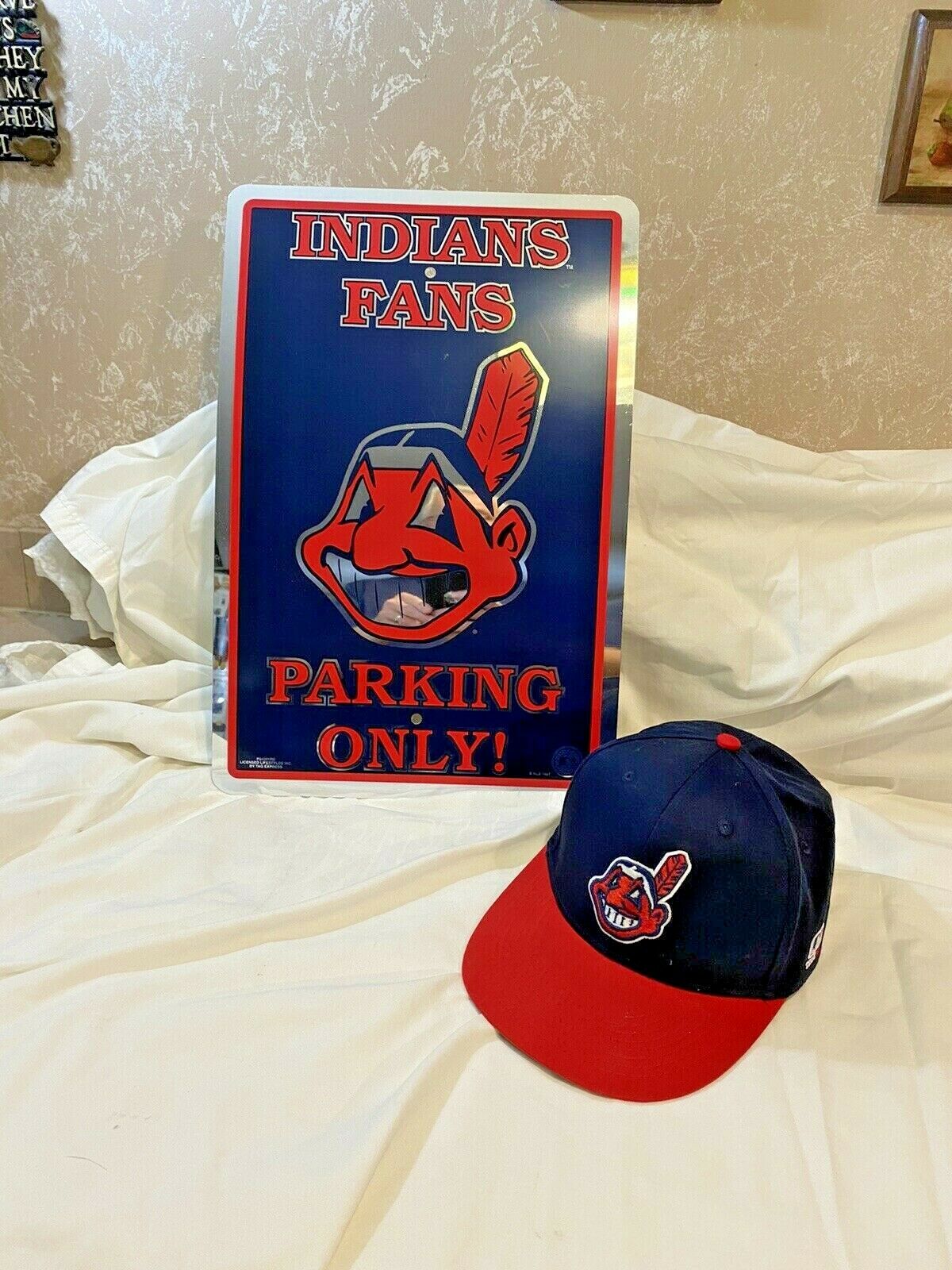 Cleveland Indians Ball Cap And Plastic Parking Signage Decor
