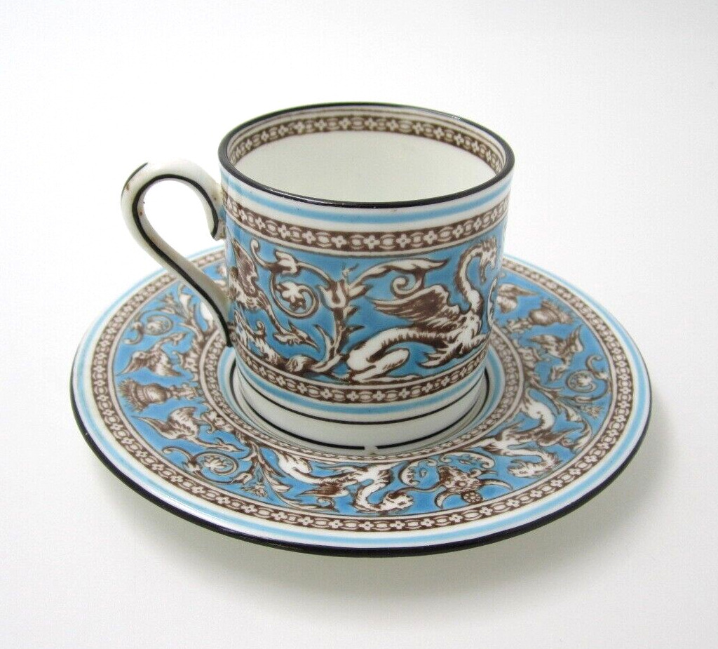 Vtg Wedgwood Turquoise Florentine Tea Cup W/ Saucer (made In England)