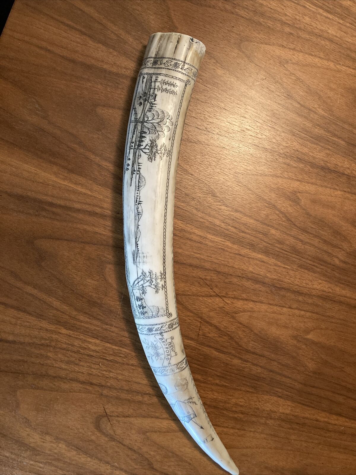 Faux Large Walrus Tusk Scrimshaw The Ship Tempest New Bedford 18 Inches