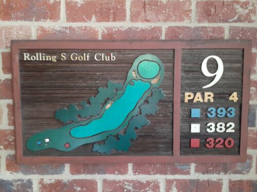 Rare Vtg Rolling S Golf Club Waterloo South Carolina Carved Wood Par 4 Sign 9th