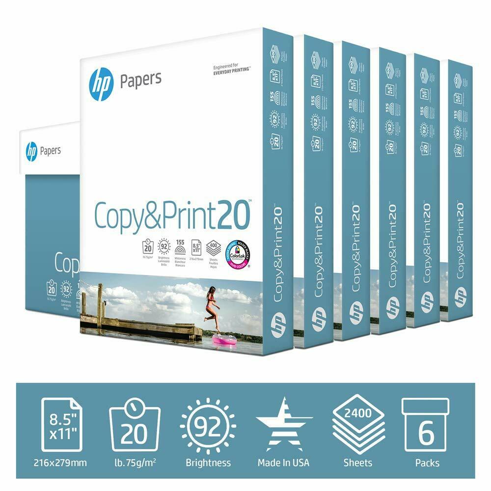 Hp Printer Paper Copy&print 20lb, 8.5 X11, 6 Pack Case, 2,400 Sheet