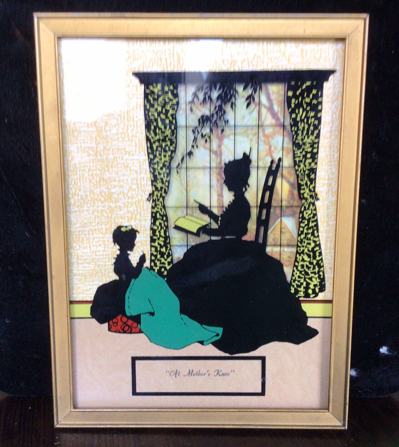 Reverse Painted Silhouette On Glass “at  Mother’s Knee”  1940’s Grocery Store