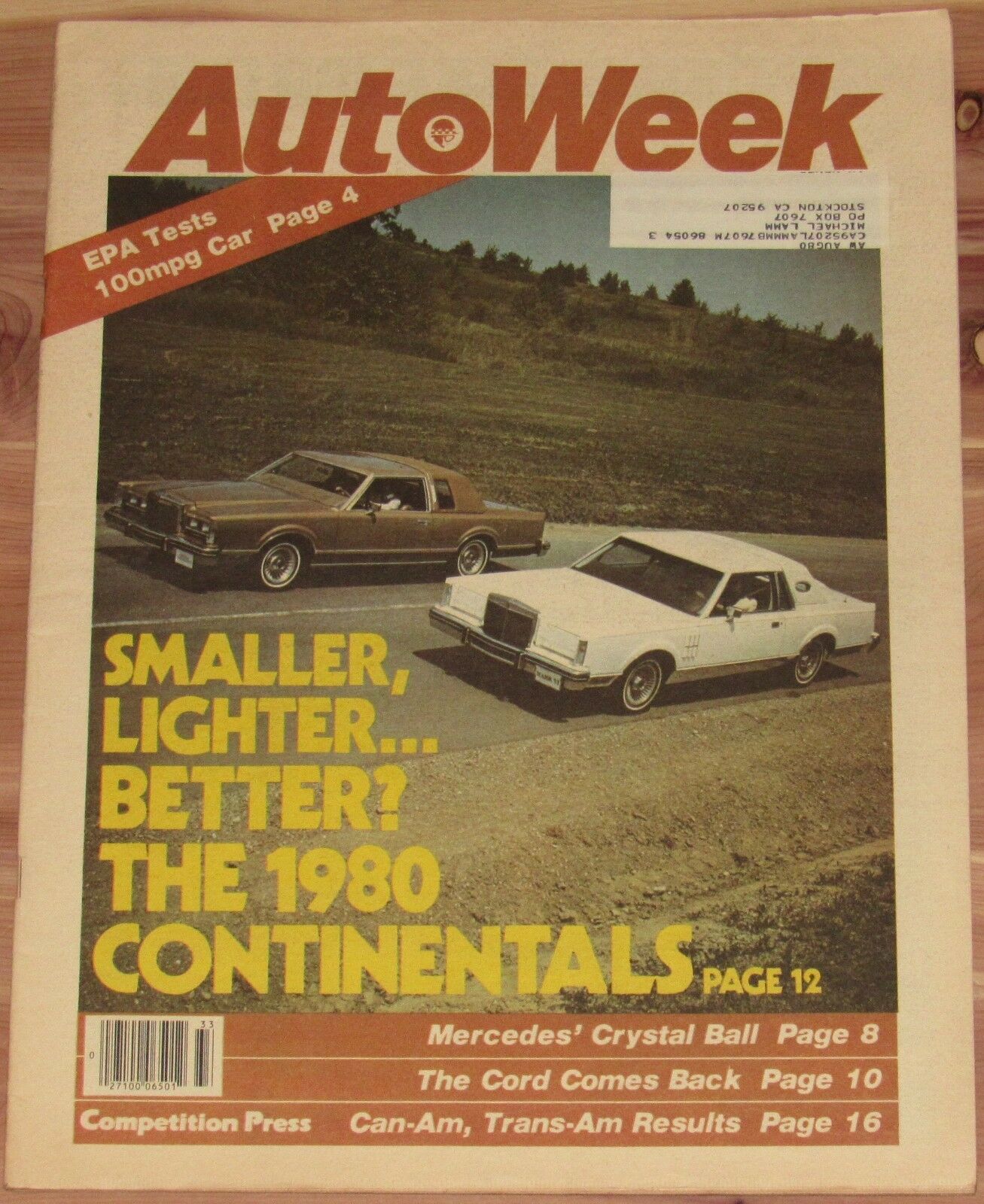 August 13 1979 Autoweek Magazine Lincoln Continental, Can-am, Trans-am Results