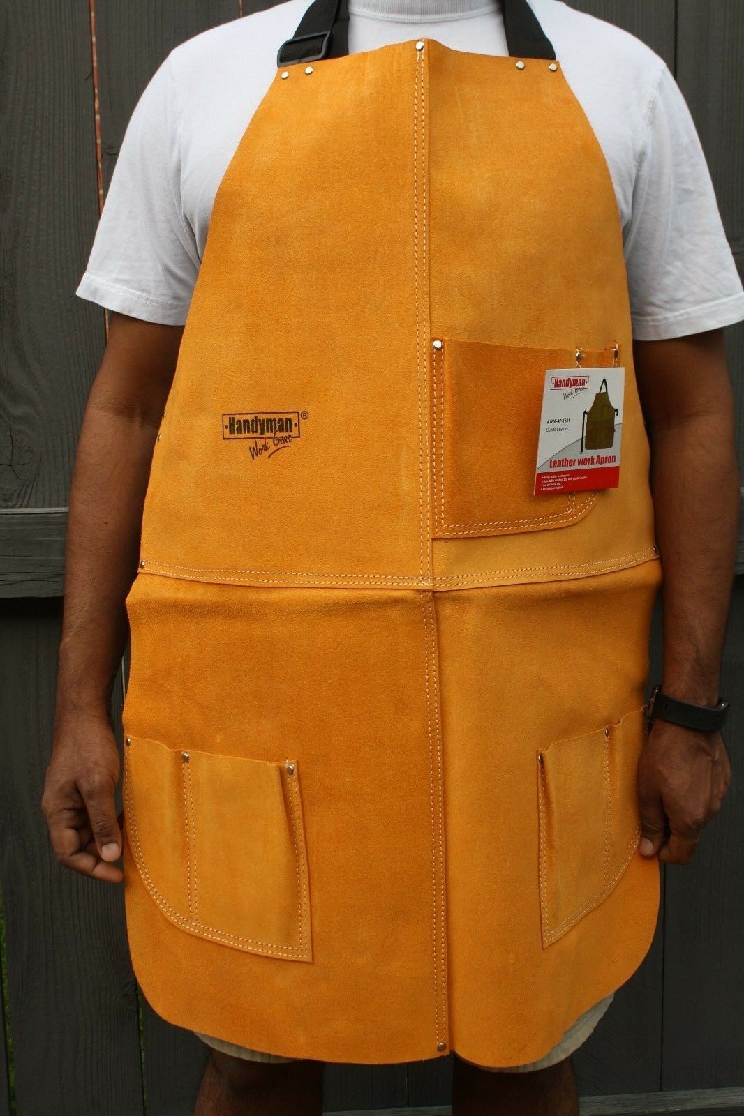Leather Welding Apron Heat Resistant Work Safety Insulated Bib With Pockets 34"