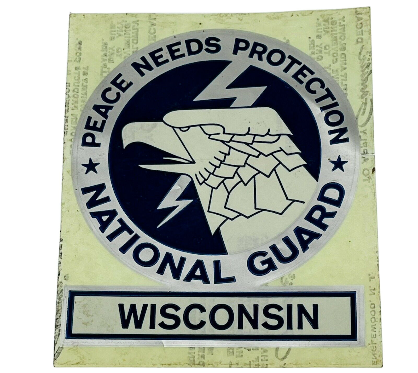Vintage Wisconsin National Guard Peace Needs Protection Sticker Decal