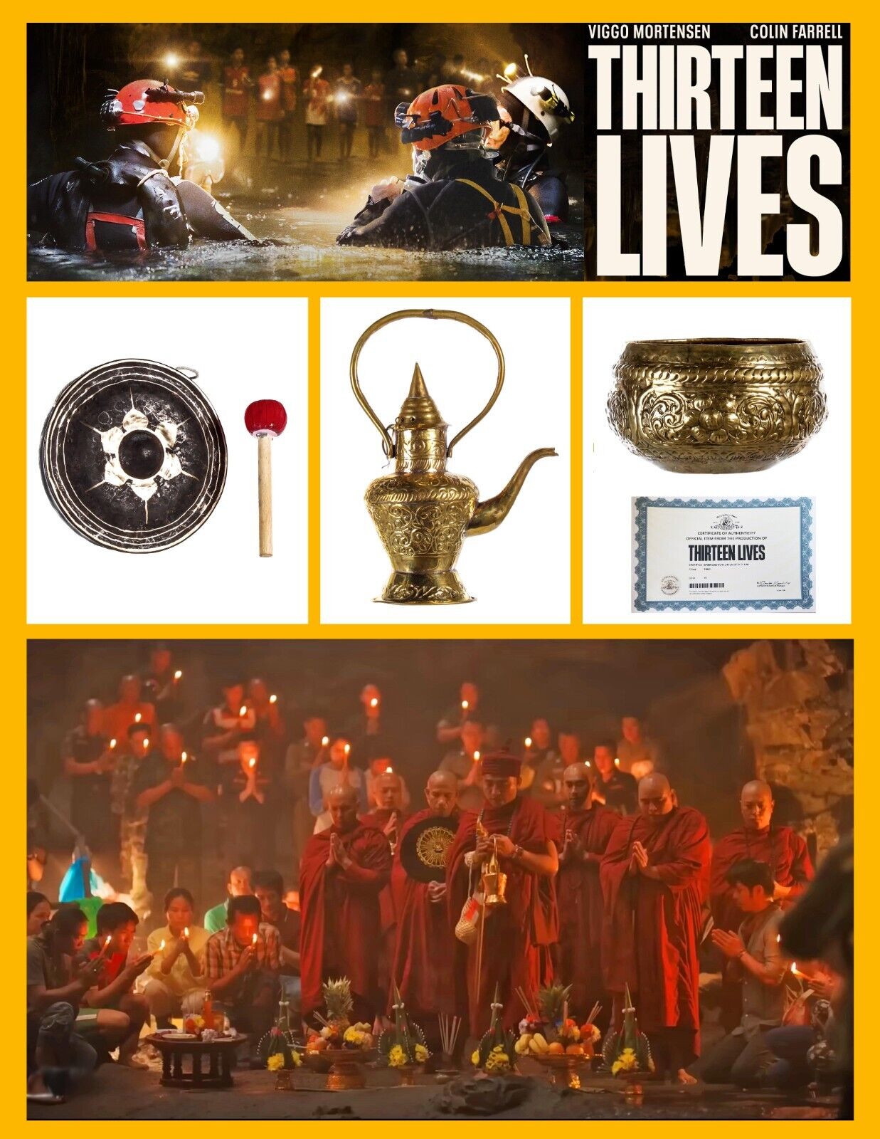 Thirteen Lives: Screen Used Monk’s Ritual Set Including Gong Mgm Studio Coa