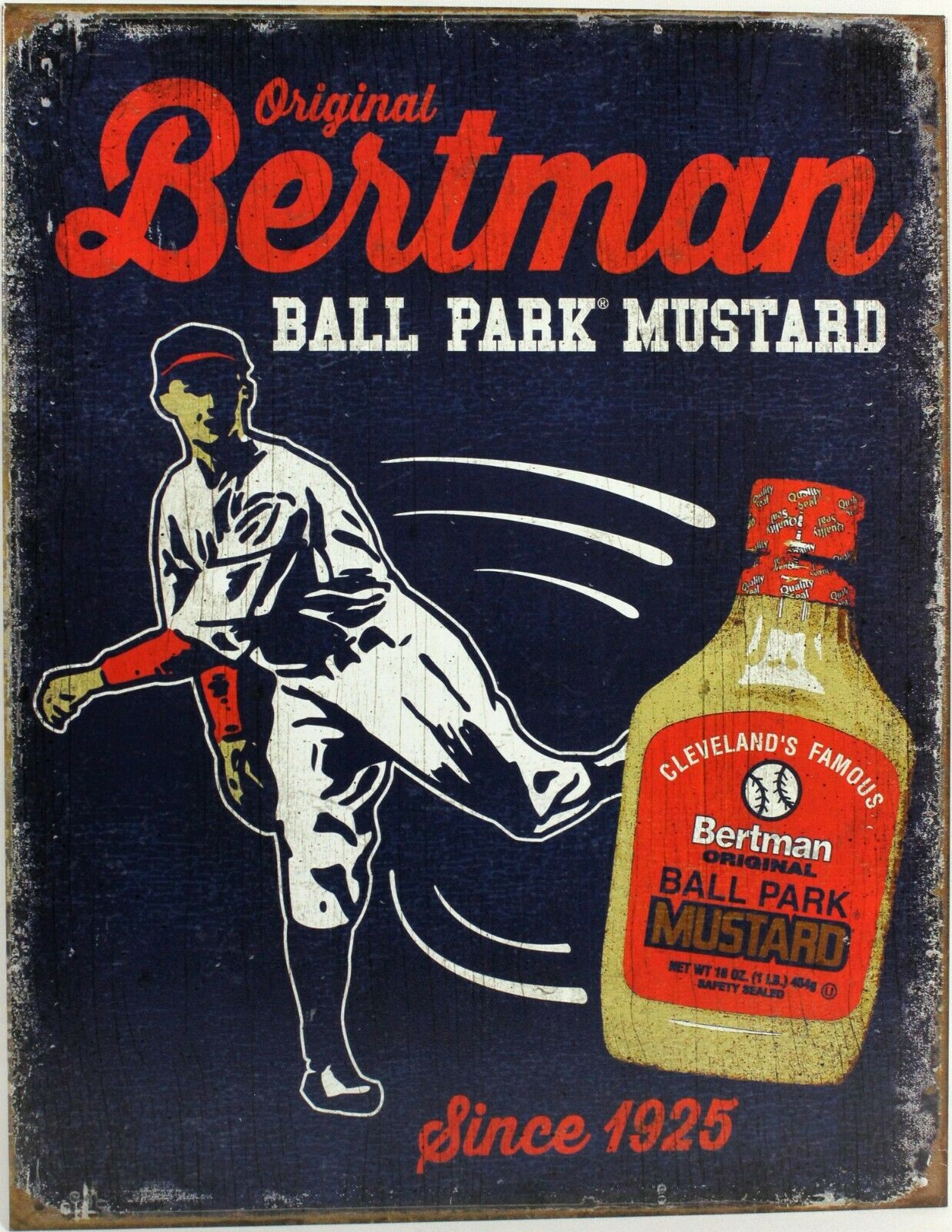 Bertman Ball Park Mustard Metal Sign Cleveland Indians Baseball Repro Vintage