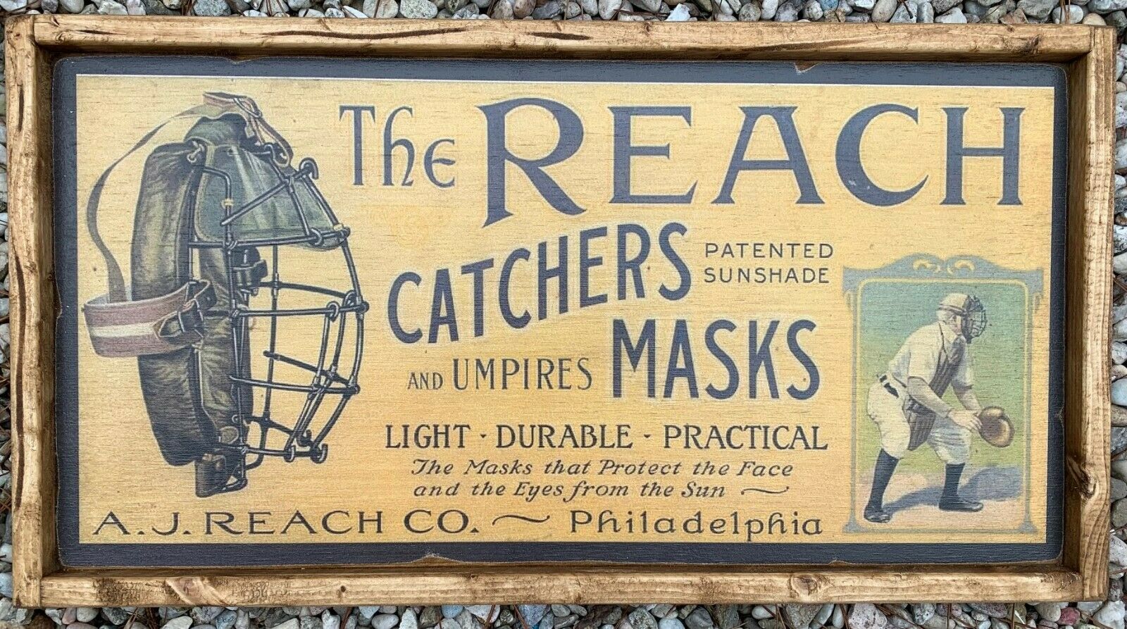 Vintage Style Reach Catchers Mask Advertisement Wood Sign Best Repro Display