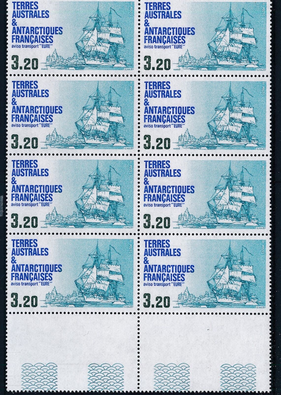 [88.895] Taaf 1987 Boats Good Block Of 8 Very Fine Mnh Stamps