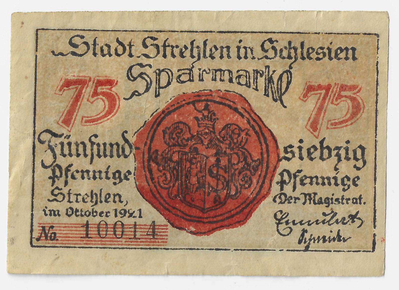 75 Pfennig - Strehlen, Poland - German Issue - October 1921 - Catholic Church