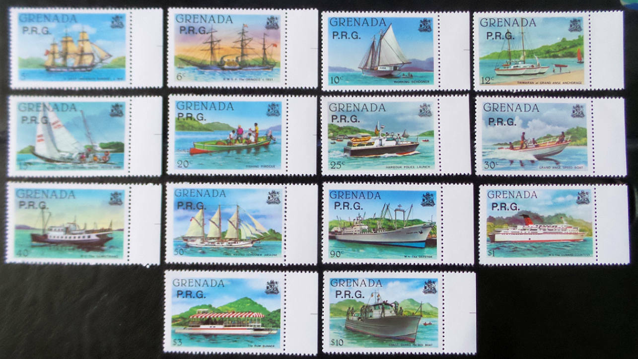 Grenada 1982 Official Stamps 1980 Ships Issue "overprinted P.r.g." Set Of 14 Mnh