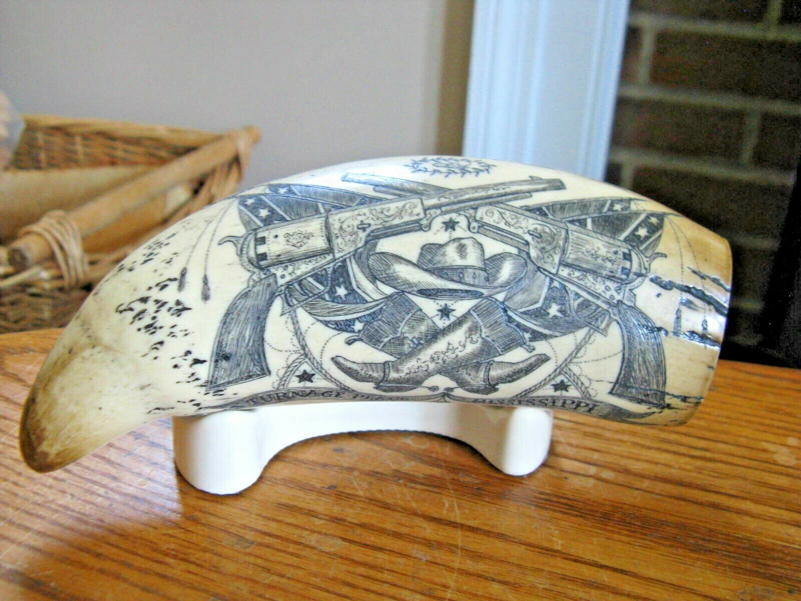 Scrimshaw Replica Reproduction Resin Whale Tooth 6 3/4" Turnage Place Mississipp