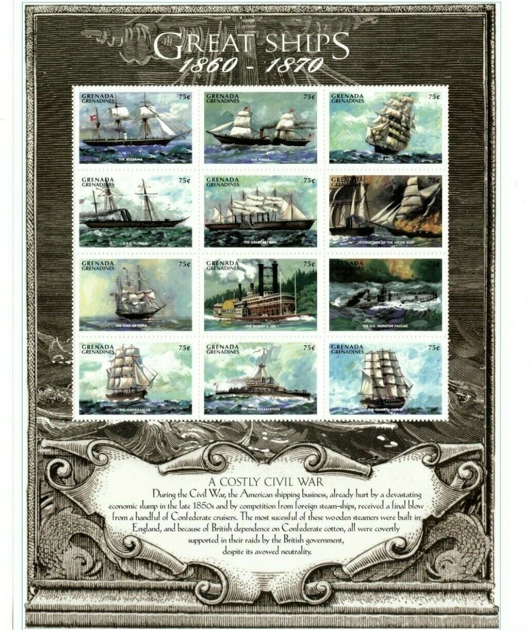 Grenadines 1997  - Great Ships - Sheet Of Twelve - Mnh