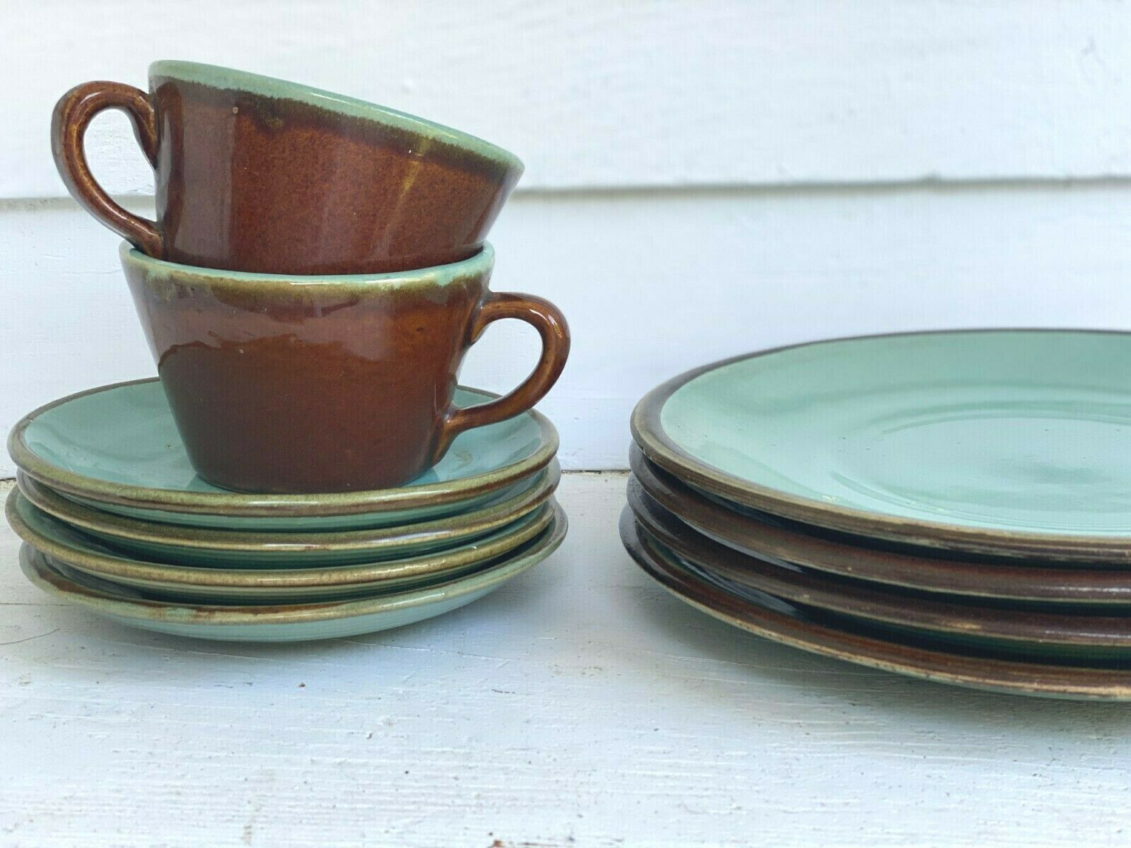 Set Vintage Zanesville Country Ware Stoneware Pottery Dinnerware Plates Cups