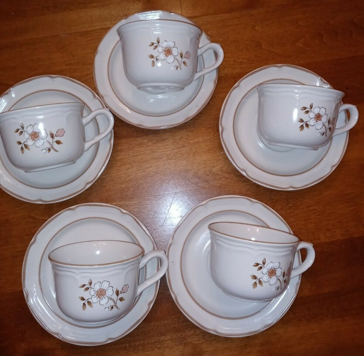 Set 5 Idlewild Cups & Saucers Covington Edition Hand Decorated Stoneware Japan