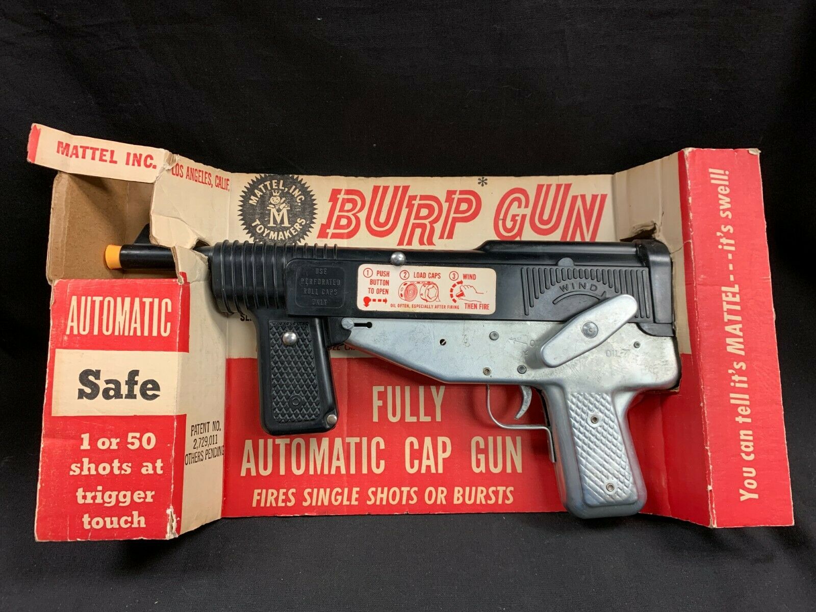 Vintage 1950s Mattel Burp Gun Fully Automatic Cap Gun Nos In Original Carton