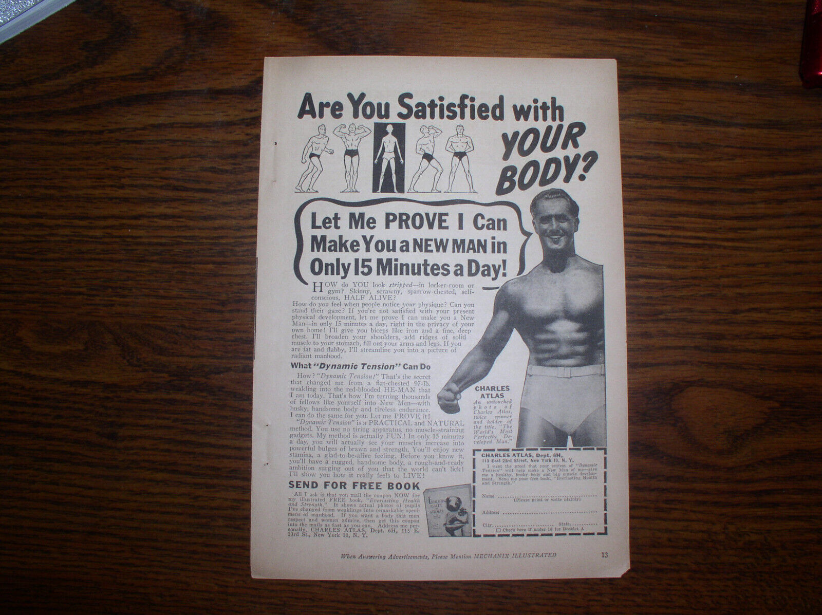 1944 Vintage Charles Atlas Are You Satisfied  Ad  Mechanixs Illustrated