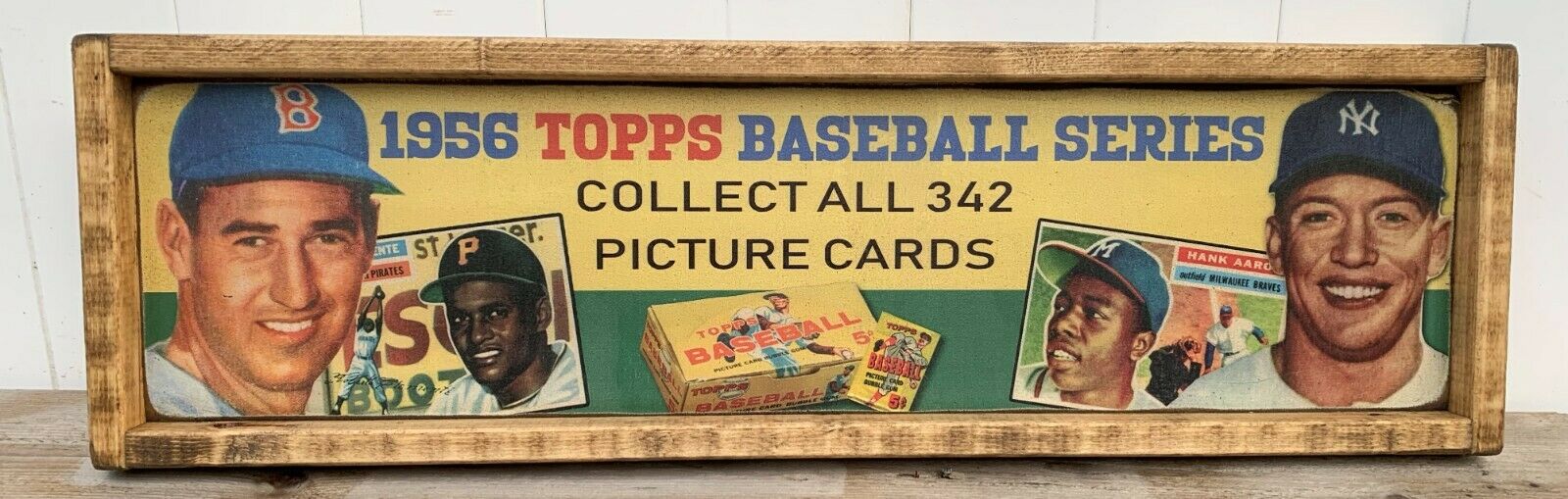 9x36 1956 Topps Baseball Vintage Style Wooden Baseball Card Advertising Sign