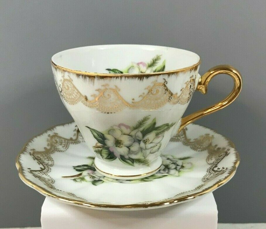 Vintage Norcrest White Floral Porcelain Cup & Saucer Set #c-483 - Japan