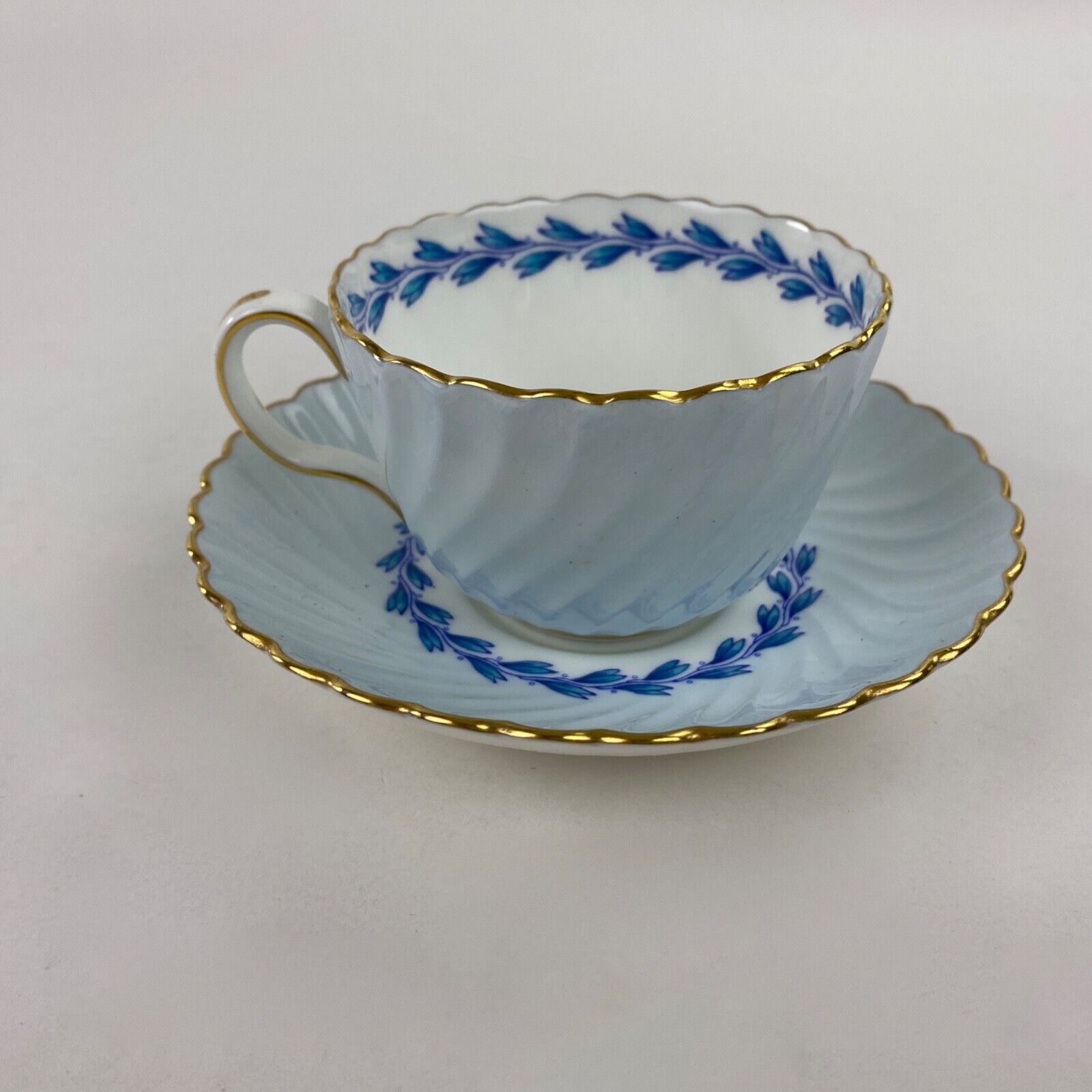 Vintage Cheviot Tea Cup And Saucer Fine Bone China Blue Scallop Edges England