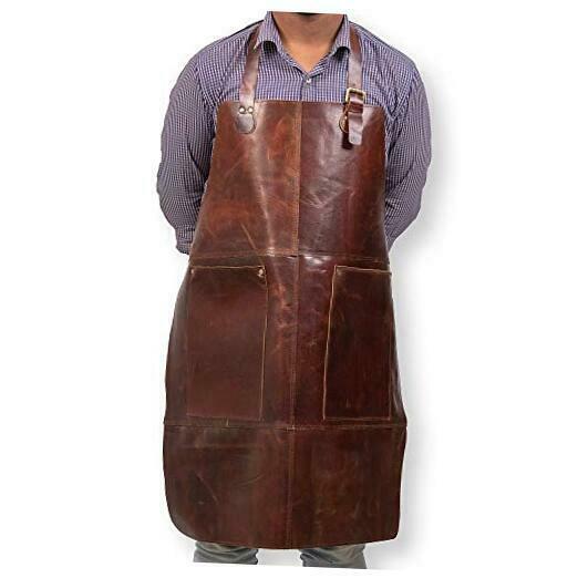 Leather Apron With 2 Tool Pockets Heat & Flame Resistant Heavy Duty Apron,