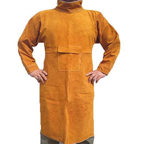 Welding Apron Jacket With Sleeve Leather Heat Flame Resistant Coat Large Jewboer